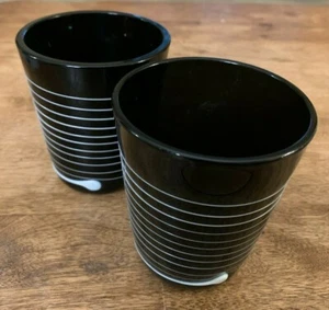 2 Glass 8 Ounce Flat Tumbler Conga Villeroy Boch Black Embossed White Rings - Picture 1 of 2