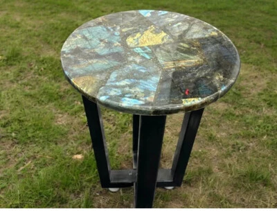 18" Round Labradorite Stone Coffee Table Top Crystal Healing Gemstone Hallway De - Image 1 of 4