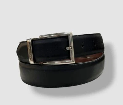 Tommy Hilfiger 男式黑色棕色双面人造皮革扣带 XL 码 42-44 — 第 1/2 张图片