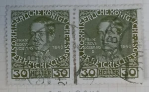 1912 Austria 30H Franz Josef I Commemorative Stamp X 2 cd Grybów - Picture 1 of 2