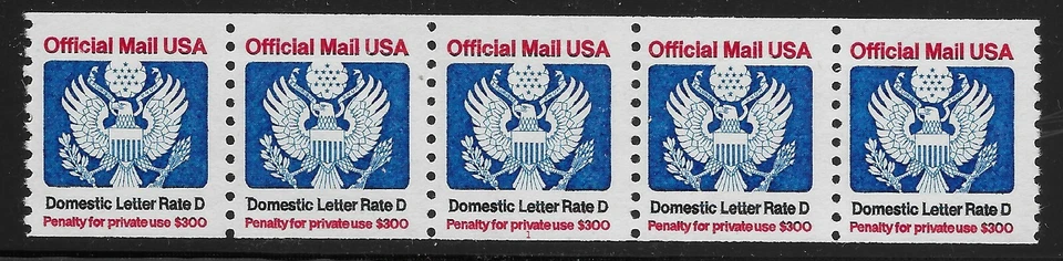 US Scott #O139, Plate #1 Coil of 5 1985 Official FVF MNH - Image 1 of 1