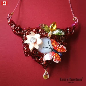 Art Deco Nouveau Jewelry Necklace Pendant Retro Butterfly Luxury Flower Bee Nest - Picture 1 of 24