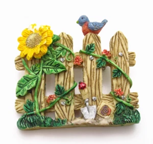 Vintage Papel Freelance Brooch Garden Fence Bird Sunflower Ladybug Cottagecore - Picture 1 of 8