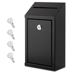 Metal Donation Box with Lock Wall Mounted Suggestion Box with 4 Iron Keys Bla... - Picture 1 of 6
