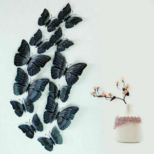 12PCS Dual-Wing 3D Butterfly Wall Stickers Magnet Art Decor Home Bedroom Decals