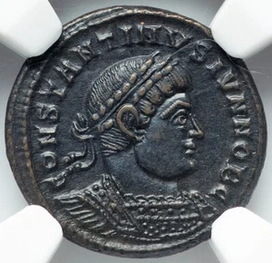 EMPIRE Constantine II Caesar NGC AU 332AD Soldiers Spears Ancient Roman Coin 127 - Picture 1 of 6
