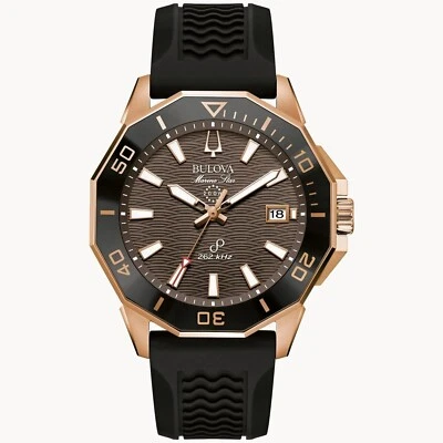 New Bulova Marine Star Brown Dial Black Silicone Band Men's Watch 98B421 - Image 1 of 4