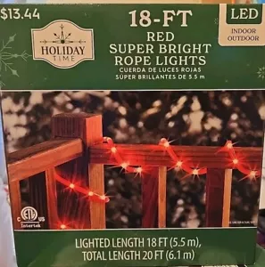 NEW! Holiday Time 18ft RED Super Bright ROPE LED Christmas Party Wedding. NEW - Picture 1 of 3