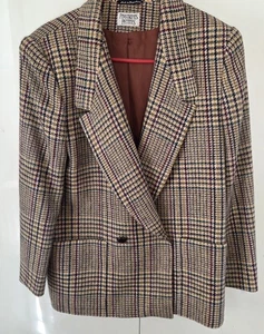 Vintage 100 % Wolle mehrfarbig kariert adrette "Nadelstreifen Petites" Blazer Gr. 12 Taschen - Bild 1 von 13
