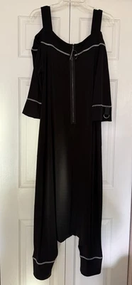 IC BY CONNIE K 黑色冷肩连体裤女式 XL LAGENLOOK ARTSY 拉链前襟 — 第 1/4 张图片