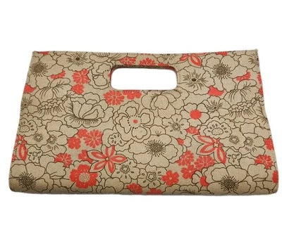 Charming Charlie Clutch Handbag Floral Beige Coral Poppy Purse Vintage 15"x9" - Image 1 of 4