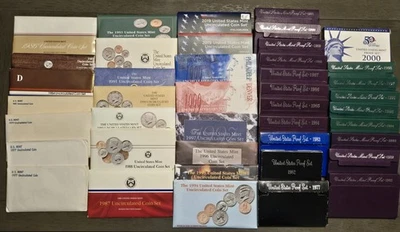 Lote de 40 juegos de prueba y sin circular como nuevos de Estados Unidos rango 1977-2000 y 2019 ver foto Foto 1 de 4