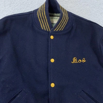 Vintage Knoch Band Varsity Jacket Mens 40 Navy Wool Letterman Chain Stitch Gold Foto 1 de 4