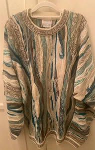 Authentic Coogi Mens XXL Pullover 3D Cotton Sweater Tan Teal - Picture 1 of 9