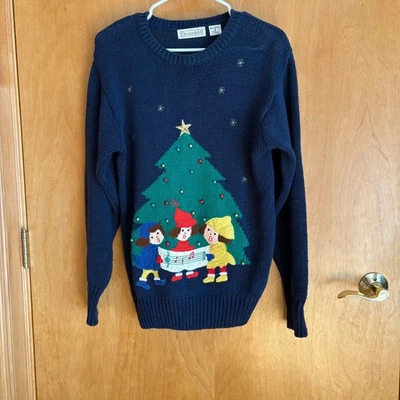 Suéter Christie & Jill Vintage Navidad Villancicos Tejido Vacaciones Cuello Redondo Pequeño Foto 1 de 4