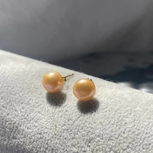 AAA+ 8mm Natural South sea gold yellow color Pearl Stud Earring 14K Gold - Picture 1 of 6
