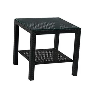 Patio Outdoor Wicker Rattan Side Table with Square Coffee Glass,End Tables - Picture 1 of 8
