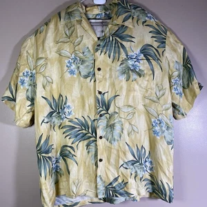 Vtg Iolani Hawaiian Shirt Men's XL Yellow Floral Leaves Collar Button-Up Hawaii - Picture 1 of 10