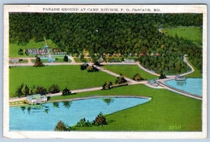 1934 PARADE GROUNDS at CAMP (FORT) RITCHIE CASCADE MARYLAND MD POSTCARD - Picture 1 of 2