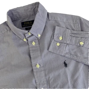 Boys Polo Ralph Lauren Long Sleeve Button Down Purple Check Shirt Sz 18 Slim Fit - Picture 1 of 7