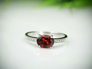 Sterling Silver Garnet Ring For Women - Bridal Wedding Jewelry Engagement Ring .