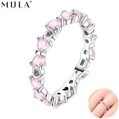 MULA Heart Bow Finger Ring Pink AAA CZ Women Jewelry 925 Sterling Silver - Image 1 of 4