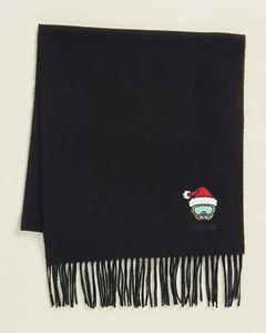 🆕️ MOSCHINO Lambs Wool Holiday Teddy Ski Wide Scarf, Black,  New with Tag - Picture 1 of 3