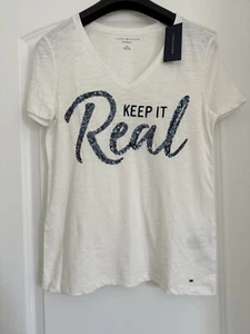 NWT TOMMY HILFIGER Women's Keep It Real T-Shirt White Color Size Small - Picture 1 of 5