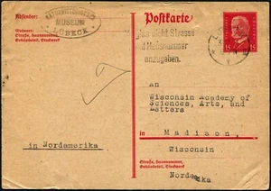 Germany Lübeck Natural History Museum 1931 Stationery Postal Card to Madison USA - Picture 1 of 2