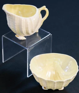 Vintage Belleek Porcelain IRELAND Shell Cream & Sugar Set w Shell Feet (MLR) - Picture 1 of 14