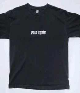 Vtg Embroidered Pain Again Shirt White Stitch Black Tee - Picture 1 of 6