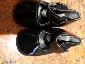 Doll shoes black patent leather SUEDE BOTTOM 4" NEW - Picture 1 of 6
