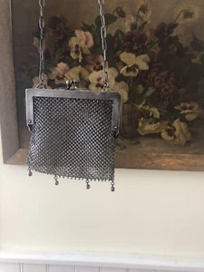 Vintage Chainmail Mesh Purse Bag German Silver Victorian Edwardian Flapper Style - Picture 1 of 6