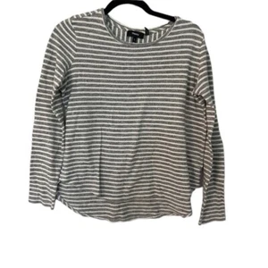 Theory Langarm grau & weiß gestreift Rundhalsausschnitt Hi/Lo Baumwolle Pullover Größe S GUC - Bild 1 von 8