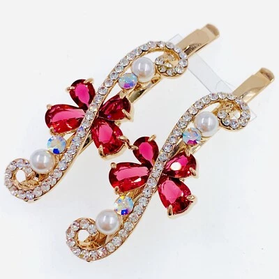 USA Pearl Butterfly Bobby Pin Hair Clip use Swarovski Crystal Hairpin Hot Pink - Image 1 of 4