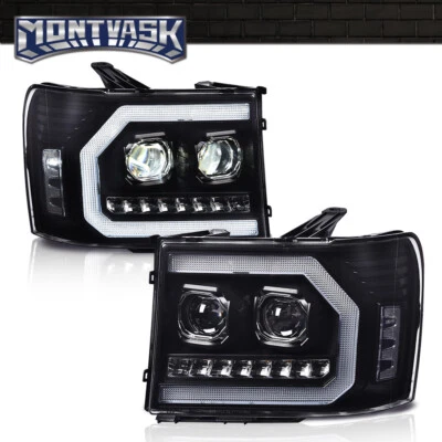 Fit For 2007-2013 GMC Sierra 1500 2500HD 3500HD LED DRL Tube Projector Headlight - Изображение 1 из 4