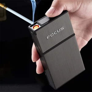 Fine Smoke Cigarette Case 20pcs Capacity Slim Cigarette Holder with USB Recharge - Picture 1 of 12