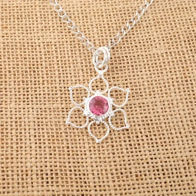 Colgante de joyería de plata de ley 925 hecha a mano con piedras preciosas de turmalina rosa regalo para Foto 1 de 3