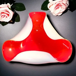 Wales Japan Red White Cased Glass Ashtray Dish Bowl MCM Vintage  - Picture 1 of 3