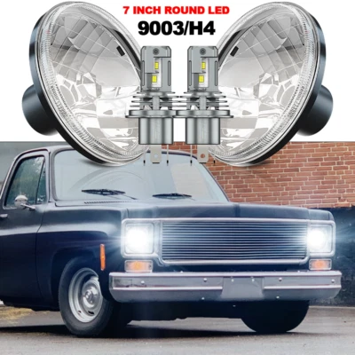 For GMC C15/C25 C35 1975 1976 1977 1978 Pair 7"inch Round Headlights High Low - Image 1 of 4