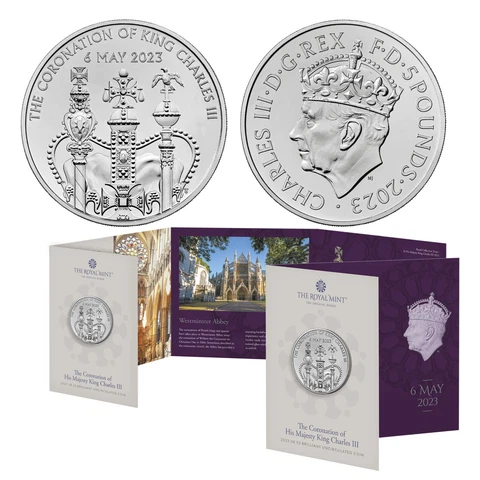 2023 UK The Coronation of His Majesty King Charles III £5 BU Coin Cover