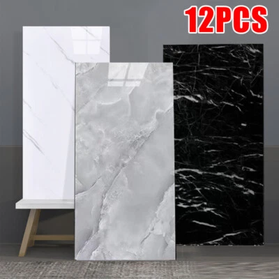 12x Self-Adhesive Marble Tiles Wall Sticker Stick On Kitchen Bathroom Home Decor - Image 1 of 4