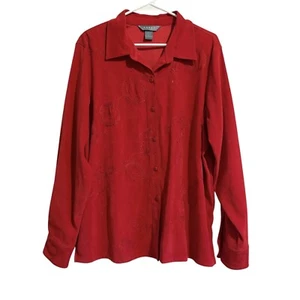 Koret Embroidered Button-Up Top Long Sleeve Blouse Red XL Shirt - Picture 1 of 6