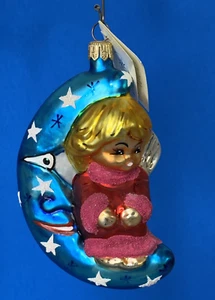 Vintage Christopher Radko WATCH OVER ME Engel auf Mond Glas Weihnachtsschmuck 1997 - Bild 1 von 8