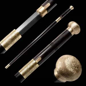 Superb Chinese Kung Fu Double-edged Sword Fold Damascus Steel Blade Ebony Sheath - Picture 1 of 11