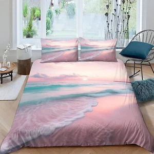 Cover Double 200X200 Cm Beach Sunset Landscape Duvet Cover Set,With Zipper - Picture 1 of 9
