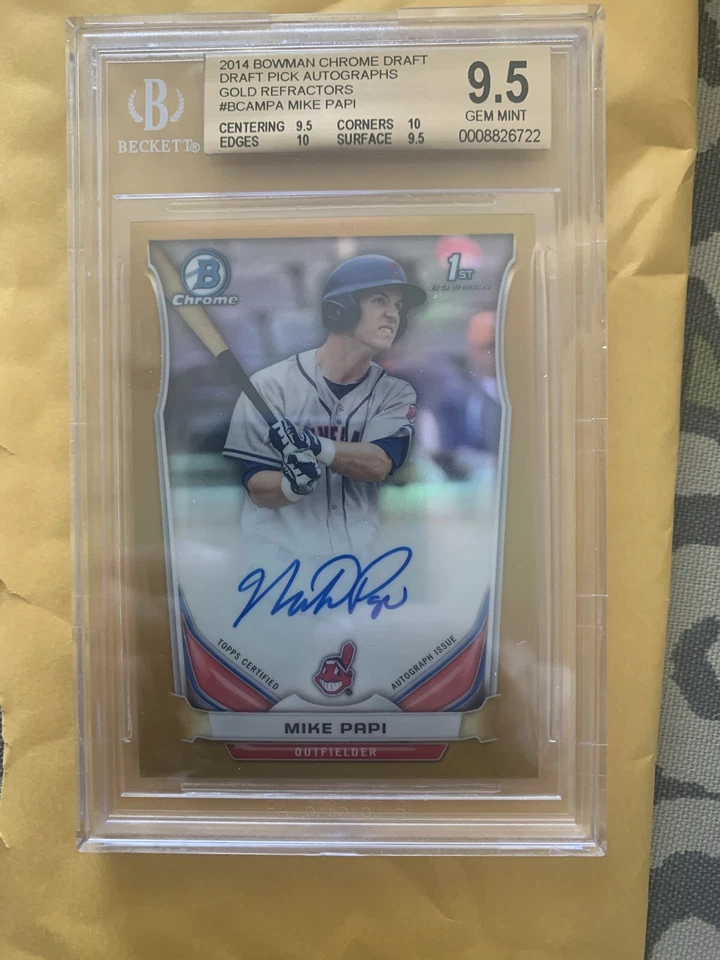 2014 BOWMAN CHROME MIKE PAPI RC Gold REFRACTOR AUTO INDIANS #28/50 BGS 9.5 - Image 1 of 1