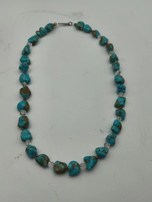 Handmade Sterling, Turquoise Nugget, Silver Bench Bead, And Glass Bead Necklace  - Image 1 of 4