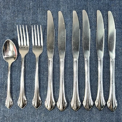 9 Pc Rogers Oneida Repose Bittersweet Stainless Flatware Knives Forks Teaspoon - Image 1 of 4