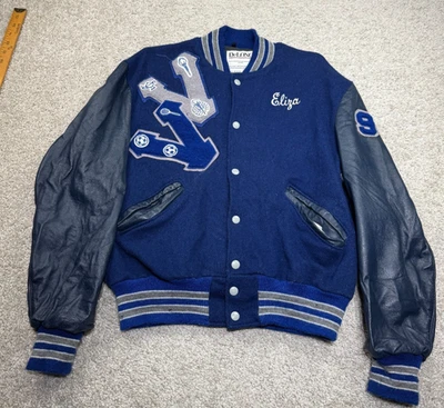 Vintage DeLong Varsity Jacket Size 42 Blue High School Letterman Letter V USA - Image 1 of 4